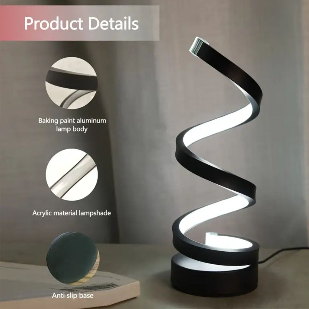 Lampe de table LED en spirale à luminosité réglable – Éclairage décoratif moderne pour le salon, la chambre et le bureau
