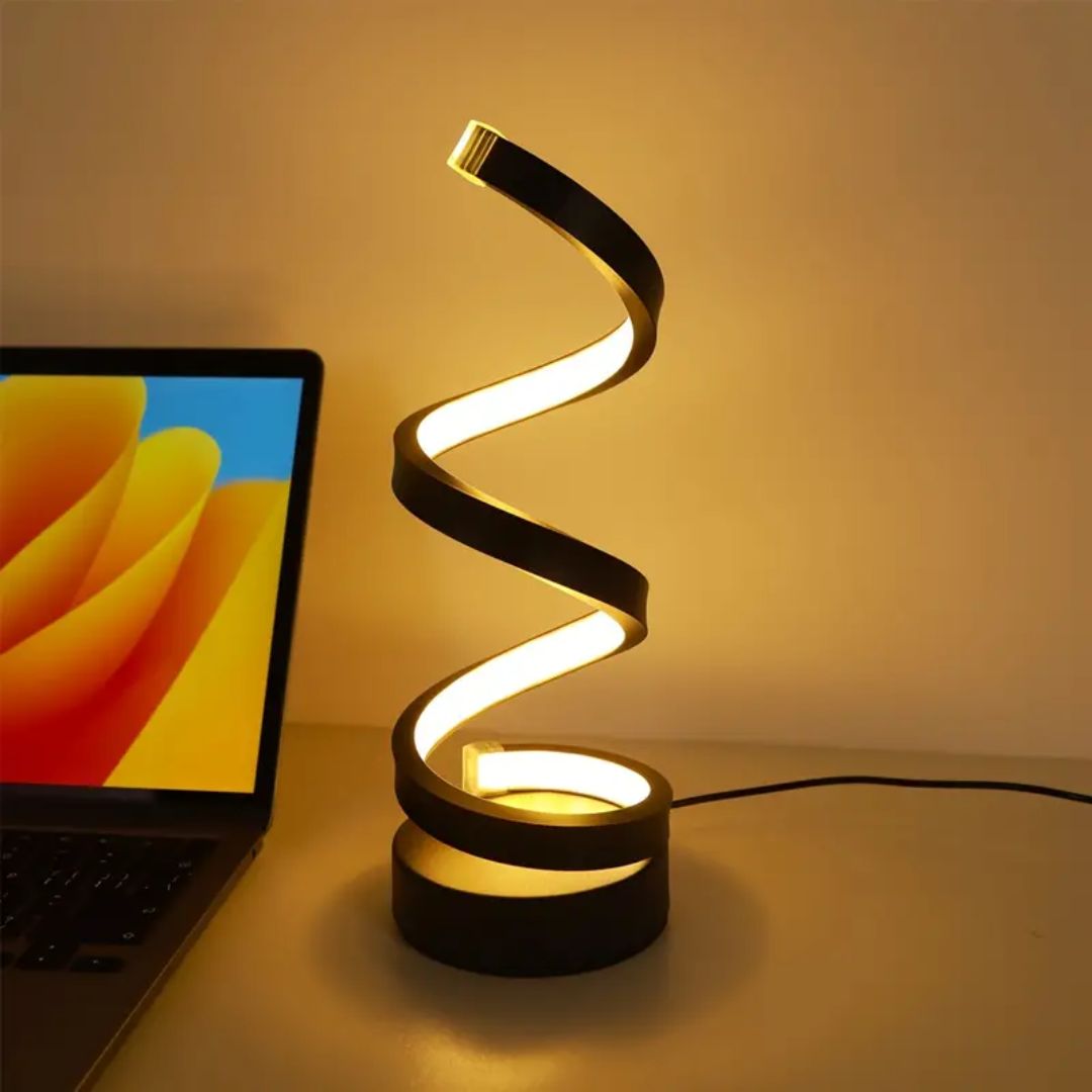 Lampada da tavolo LED a spirale con luminosità regolabile – Illuminazione decorativa moderna per soggiorno, camera da letto e ufficio