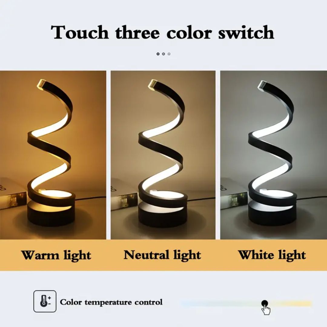Lampada da tavolo LED a spirale con luminosità regolabile – Illuminazione decorativa moderna per soggiorno, camera da letto e ufficio