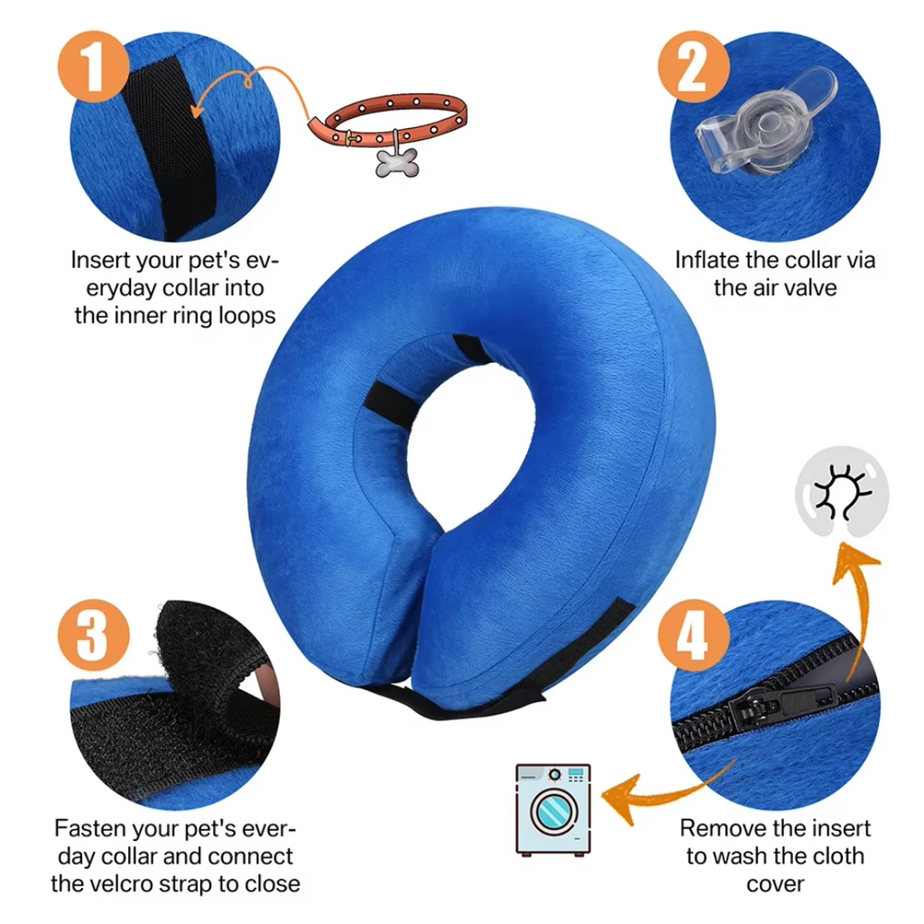 Collier gonflable de récupération pour chien après une opération - Alternative douce et confortable à la collerette pour les animaux