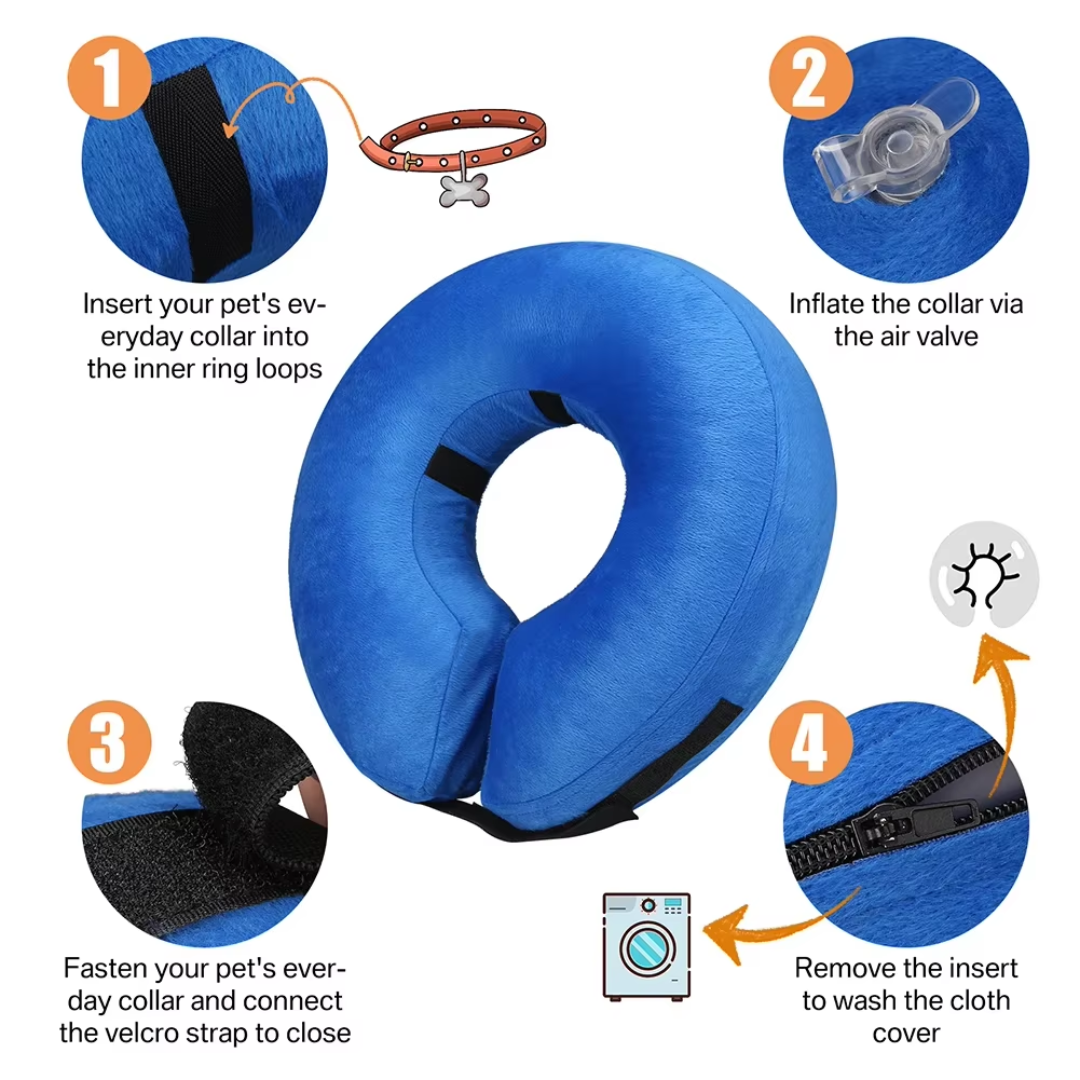 Collier gonflable de récupération pour chien après une opération - Alternative douce et confortable à la collerette pour les animaux