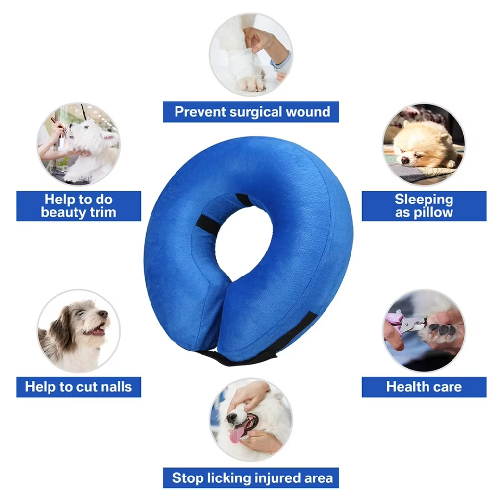 Collier gonflable de récupération pour chien après une opération - Alternative douce et confortable à la collerette pour les animaux