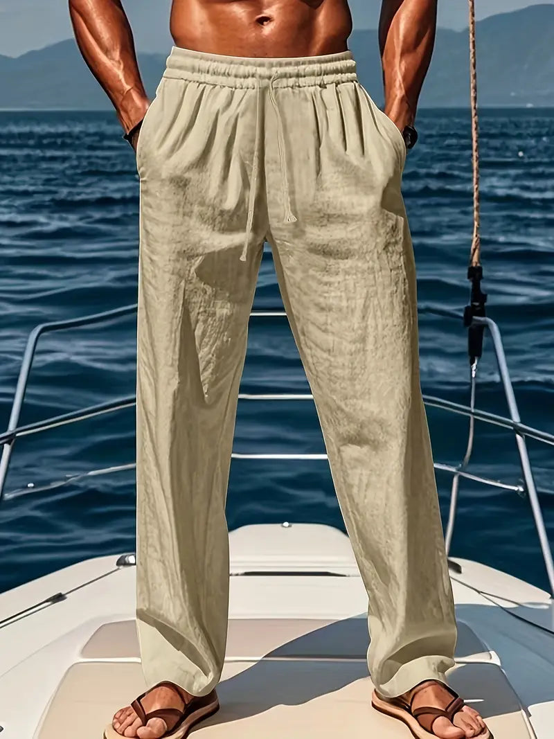 Pantalones de estilo lino para hombre de corte holgado - Pantalones ligeros de verano para vacaciones, viajes y uso diario