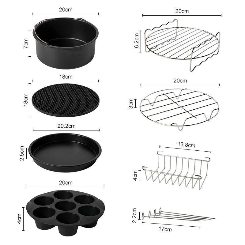 Kit complet d'accessoires pour friteuse à air chaud, pour cuisiner et faire de la pâtisserie – Ensemble d'outils polyvalents pour les recettes quotidiennes à la friteuse à air chaud