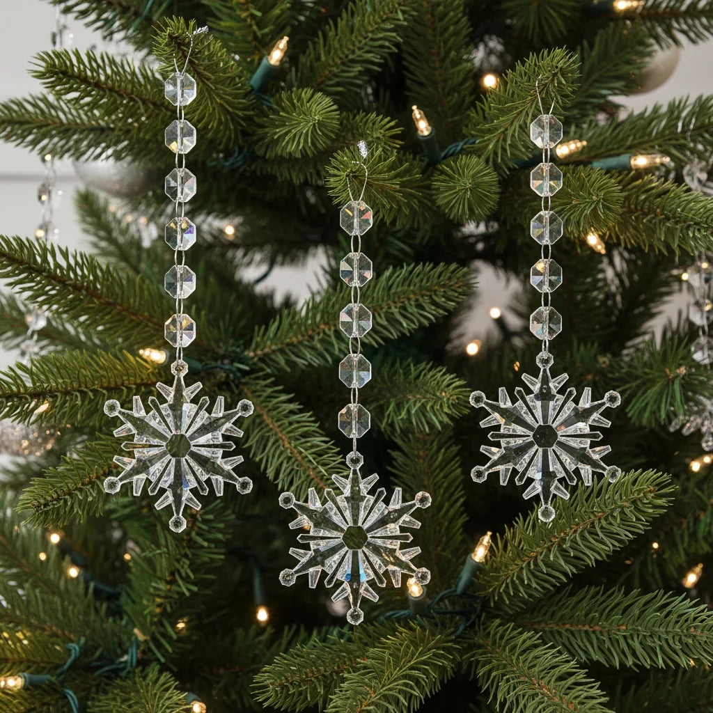 Acrylic Christmas Ornaments with Snowflakes and Icicles Shatterproof Crystal Hanging Decorations - Image 1