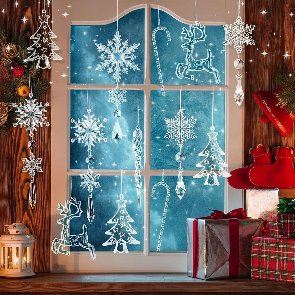 Acrylic Christmas Ornaments with Snowflakes and Icicles Shatterproof Crystal Hanging Decorations - Image 4