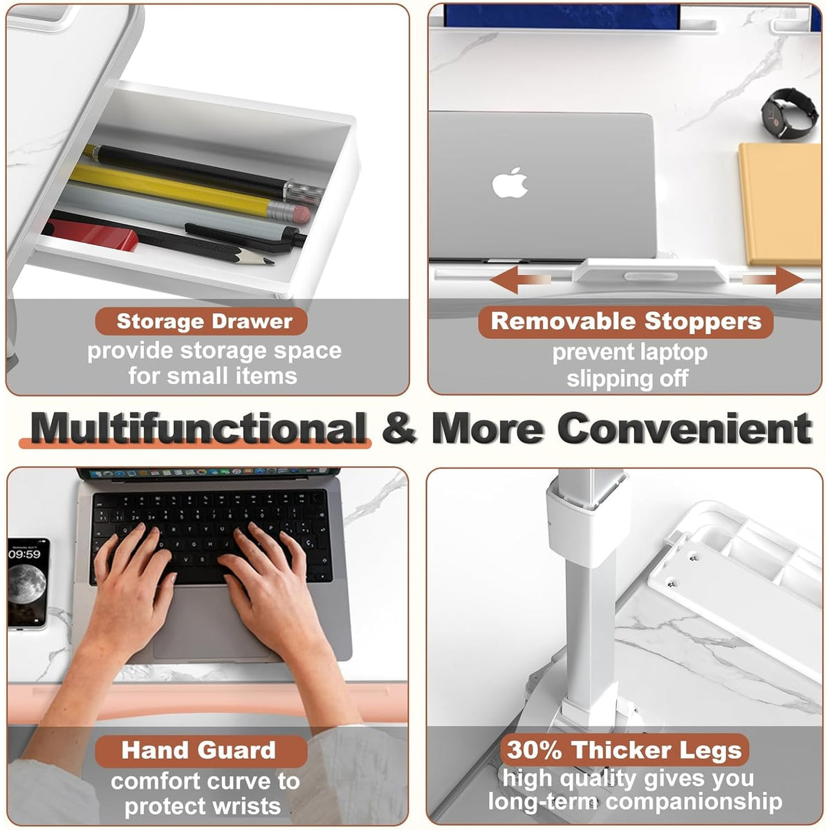 Adjustable Laptop Desk for Bed with Storage Drawer and Tilting Tray Table Computer - Image 2
