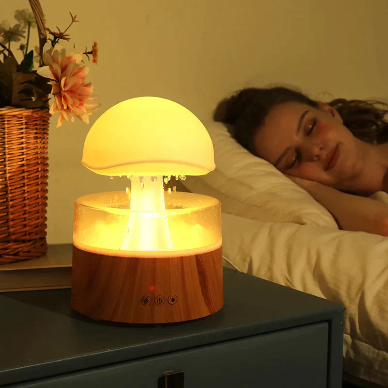 Mushroom Cloud Humidifier with Rainfall Effect – Ambient Air Moisturizer for Bedroom and Living Room