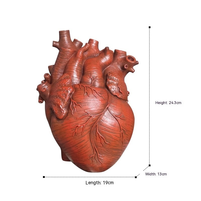 Anatomical Heart Shaped Flower Vase with Textured Vein Details and Bud Decoration Cut Glass - Image 6