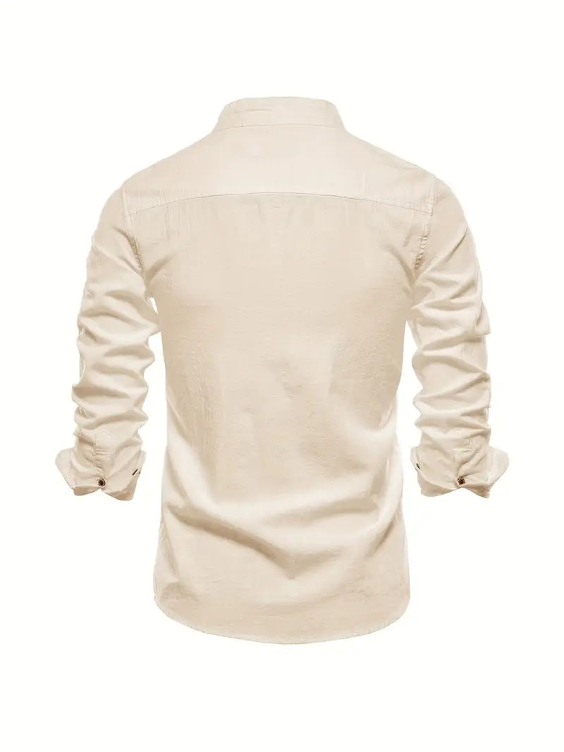 Camicia da uomo in lino effetto lino con bottoni per l’estate – Camicia casual leggera per vacanze, lavoro e outfit quotidiani