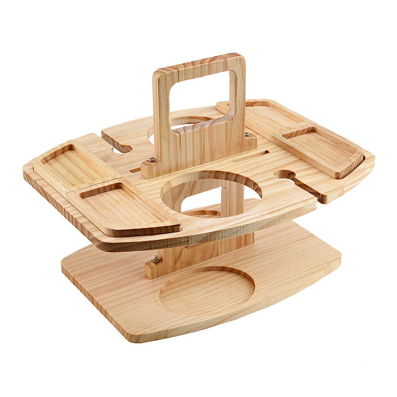 Table à vin de pique-nique portable en bois - Table de service pliante pour l’extérieur avec supports pour verres et bouteilles | Accessoire de pique-nique compact pour la plage, le parc et le jardin
