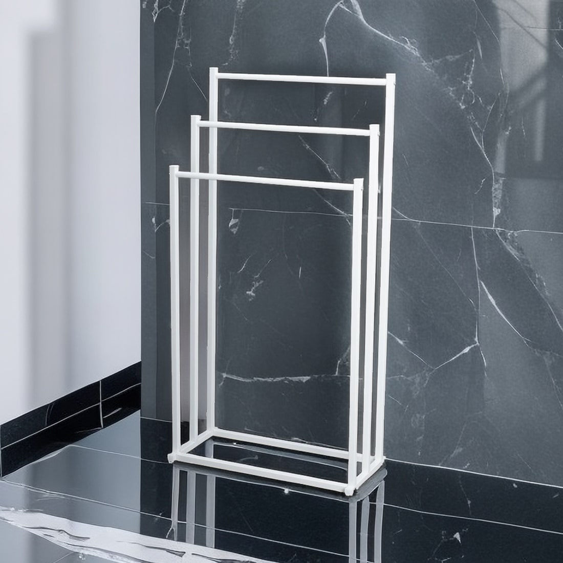 Bathroom Towel Rack Freestanding 3-Tier Metal with Graduated Bars and Hand Holder Kitchen - Image 1