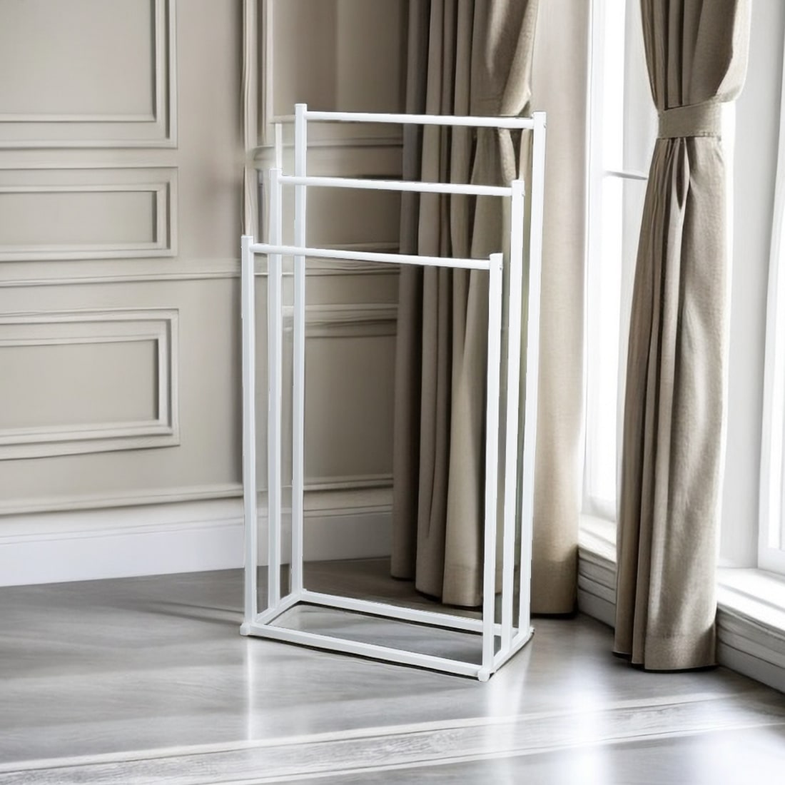 Bathroom Towel Rack Freestanding 3-Tier Metal with Graduated Bars and Hand Holder Kitchen - Image 3