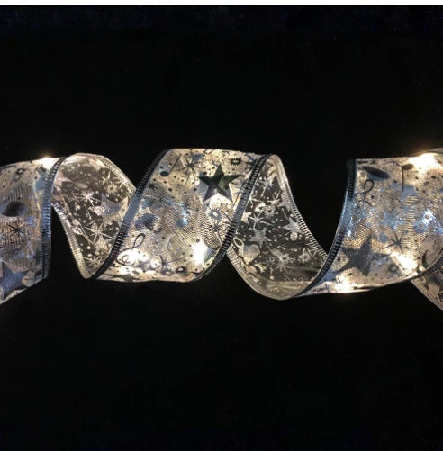 Battery-Operated Christmas Ribbon Bows with LED Fairy Lights and Wired Edges for Tree - Image 9