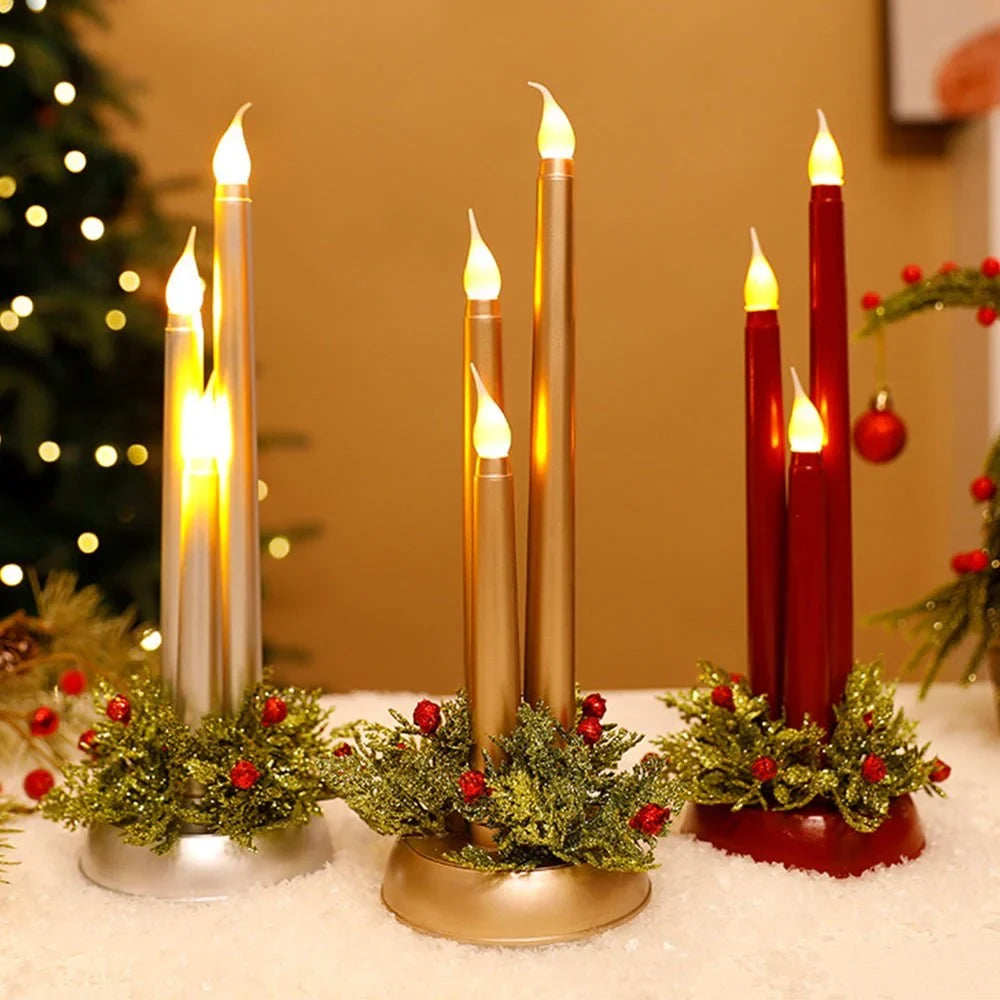 Battery Operated LED Candles with Flickering Taper Lights and Holiday Centerpiece Greenery - Image 2