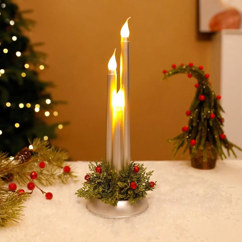 Battery Operated LED Candles with Flickering Taper Lights and Holiday Centerpiece Greenery - Image 3