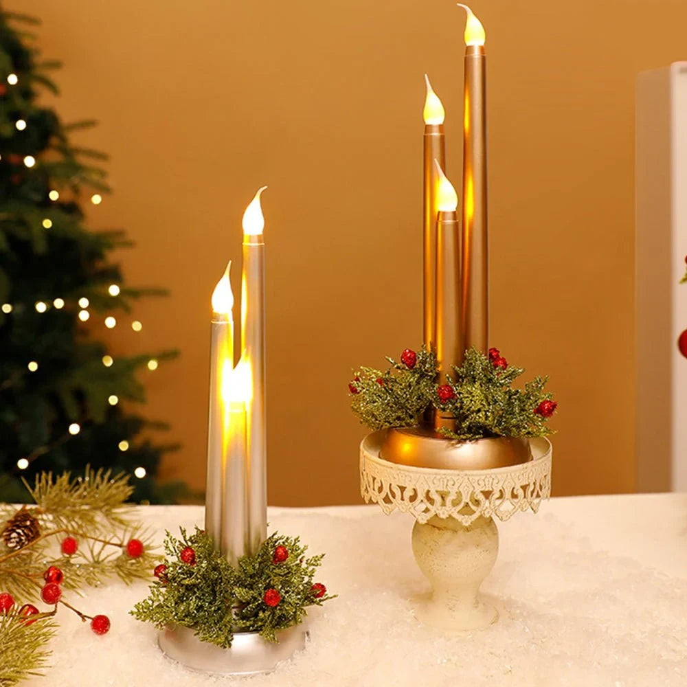 Battery Operated LED Candles with Flickering Taper Lights and Holiday Centerpiece Greenery - Image 4