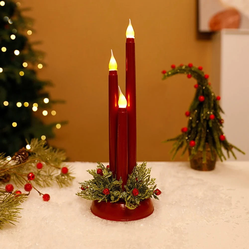 Battery Operated LED Candles with Flickering Taper Lights and Holiday Centerpiece Greenery - Image 5