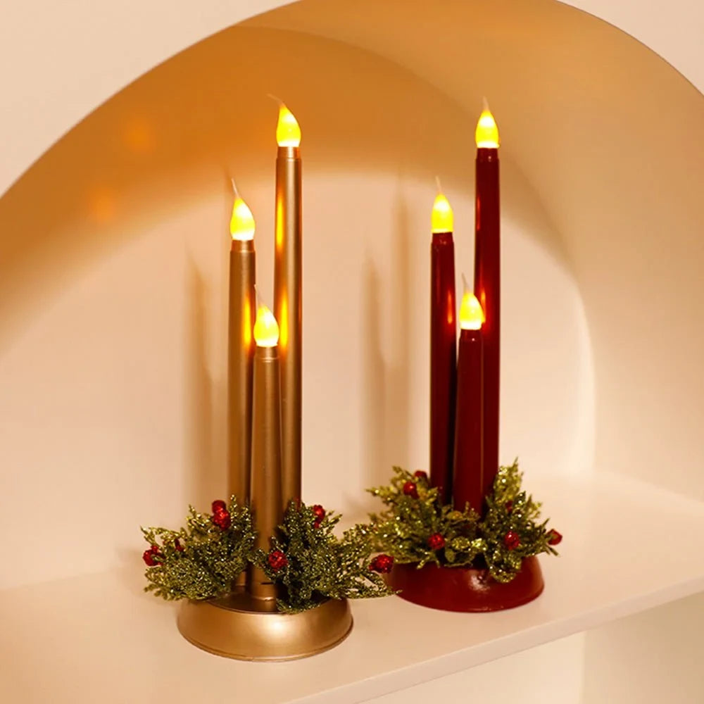 Battery Operated LED Candles with Flickering Taper Lights and Holiday Centerpiece Greenery - Image 7