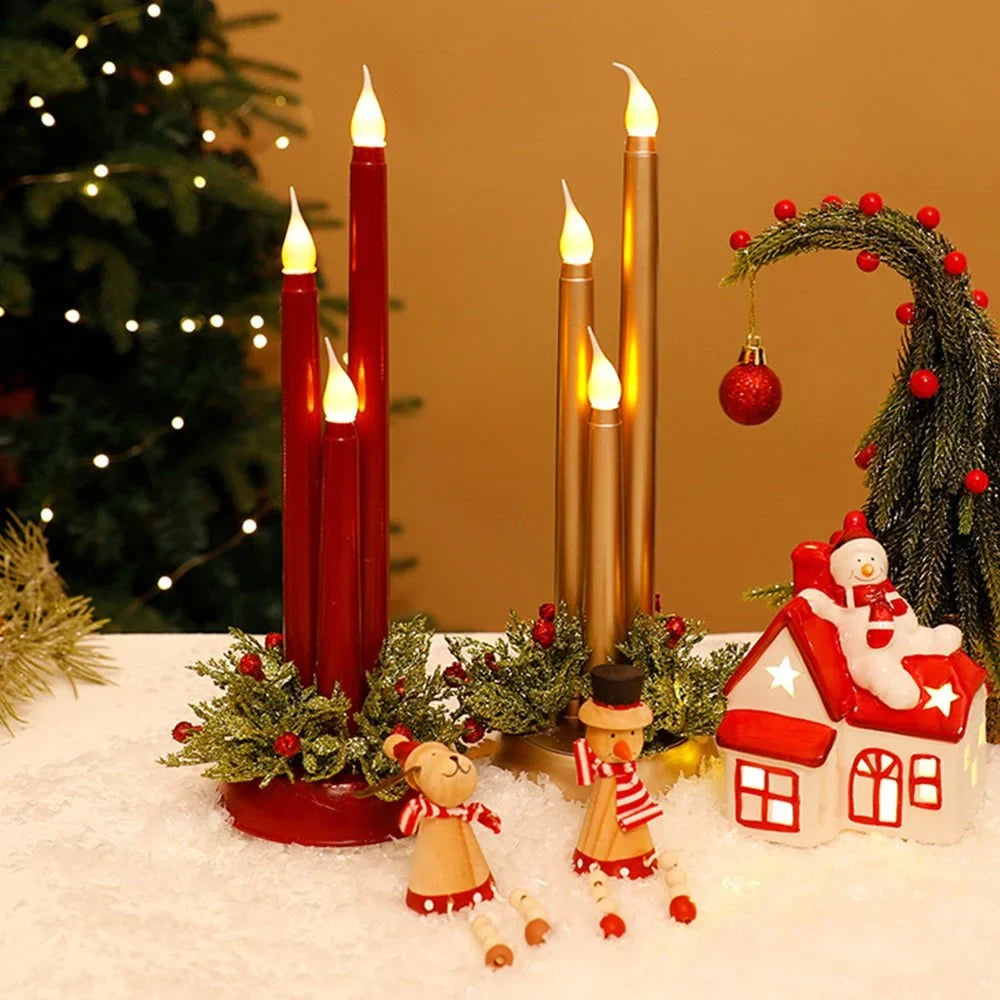 Battery Operated LED Candles with Flickering Taper Lights and Holiday Centerpiece Greenery - Image 8