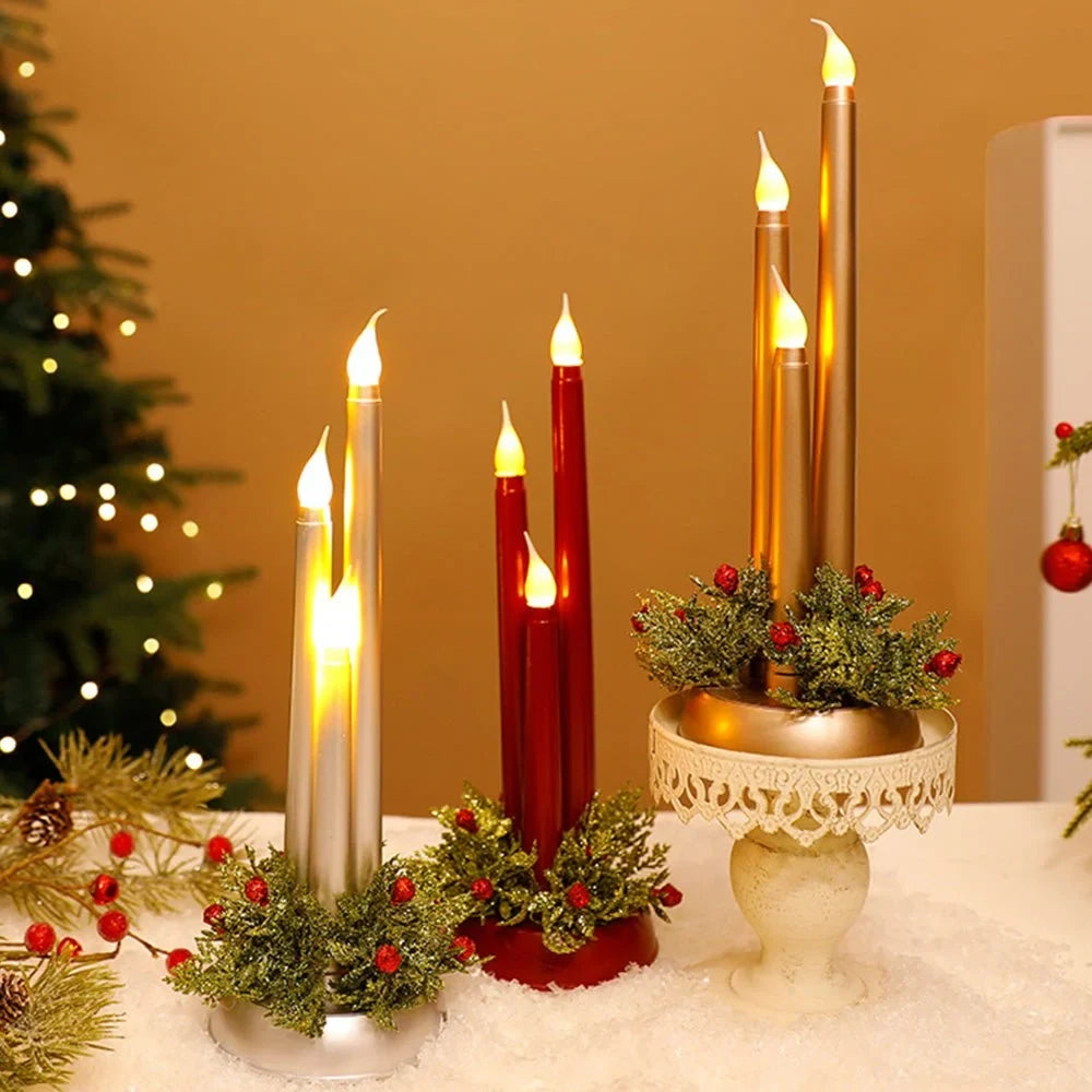 Battery Operated LED Candles with Flickering Taper Lights and Holiday Centerpiece Greenery - Image 9