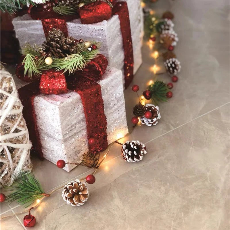 Battery Operated LED Christmas Garland Lights with Warm White Micro Bulbs and Pine Cones - Image 10