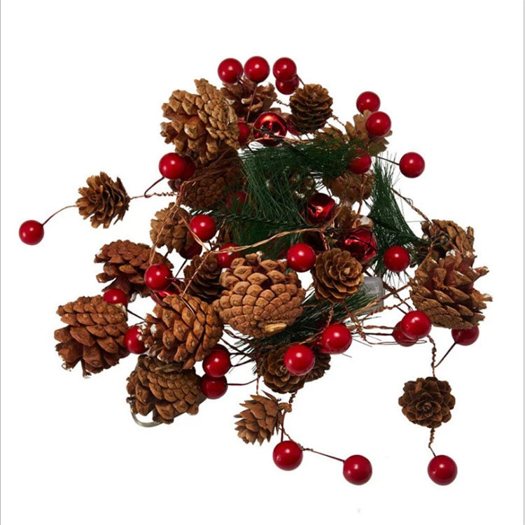 Battery Operated LED Christmas Garland Lights with Warm White Micro Bulbs and Pine Cones - Image 11