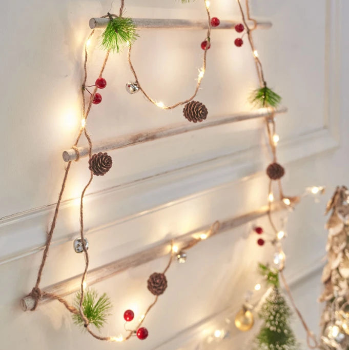 Battery Operated LED Christmas Garland Lights with Warm White Micro Bulbs and Pine Cones - Image 14