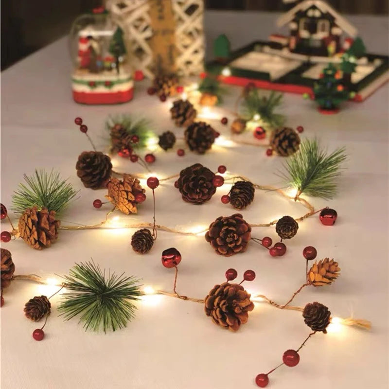 Battery Operated LED Christmas Garland Lights with Warm White Micro Bulbs and Pine Cones - Image 5