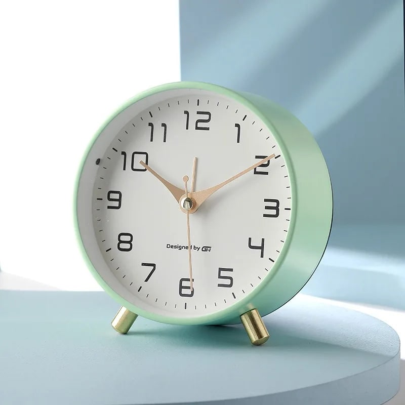 Battery Operated Silent Analog Desk Clock Round Glass Gold Peg Feet Quiet For Office - Image 6