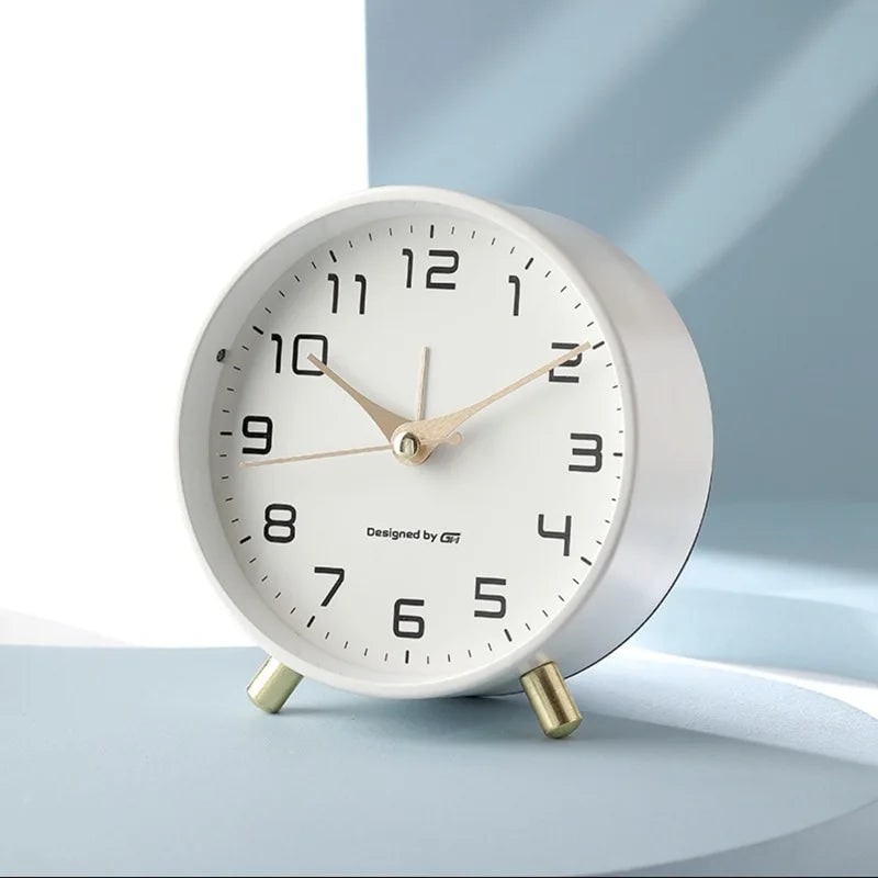 Battery Operated Silent Analog Desk Clock Round Glass Gold Peg Feet Quiet For Office - Image 7