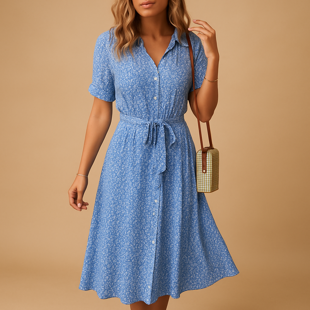 FAYE V - Women's Short Sleeve Midi Dress with Floral Print