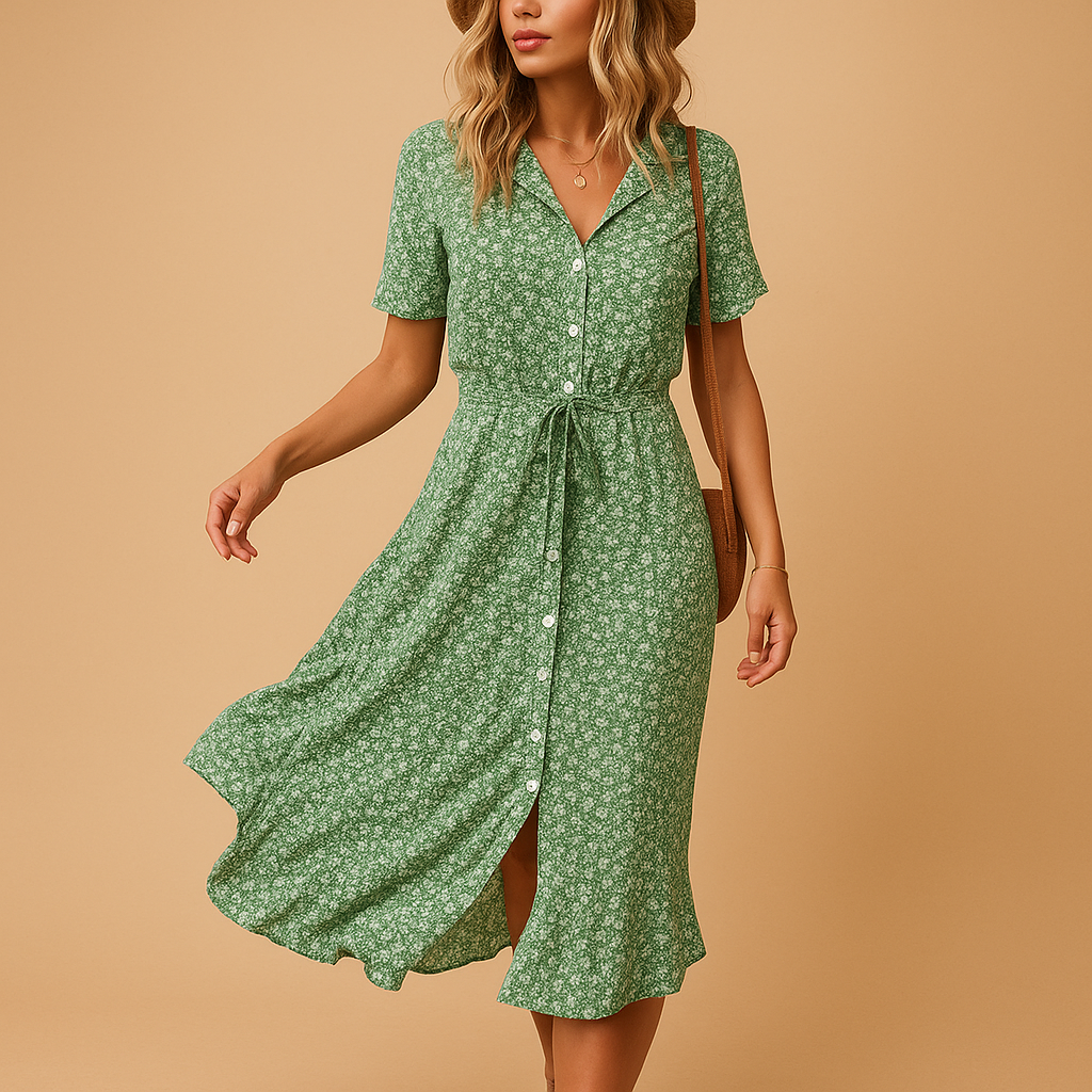 FAYE V - Women's Short Sleeve Midi Dress with Floral Print
