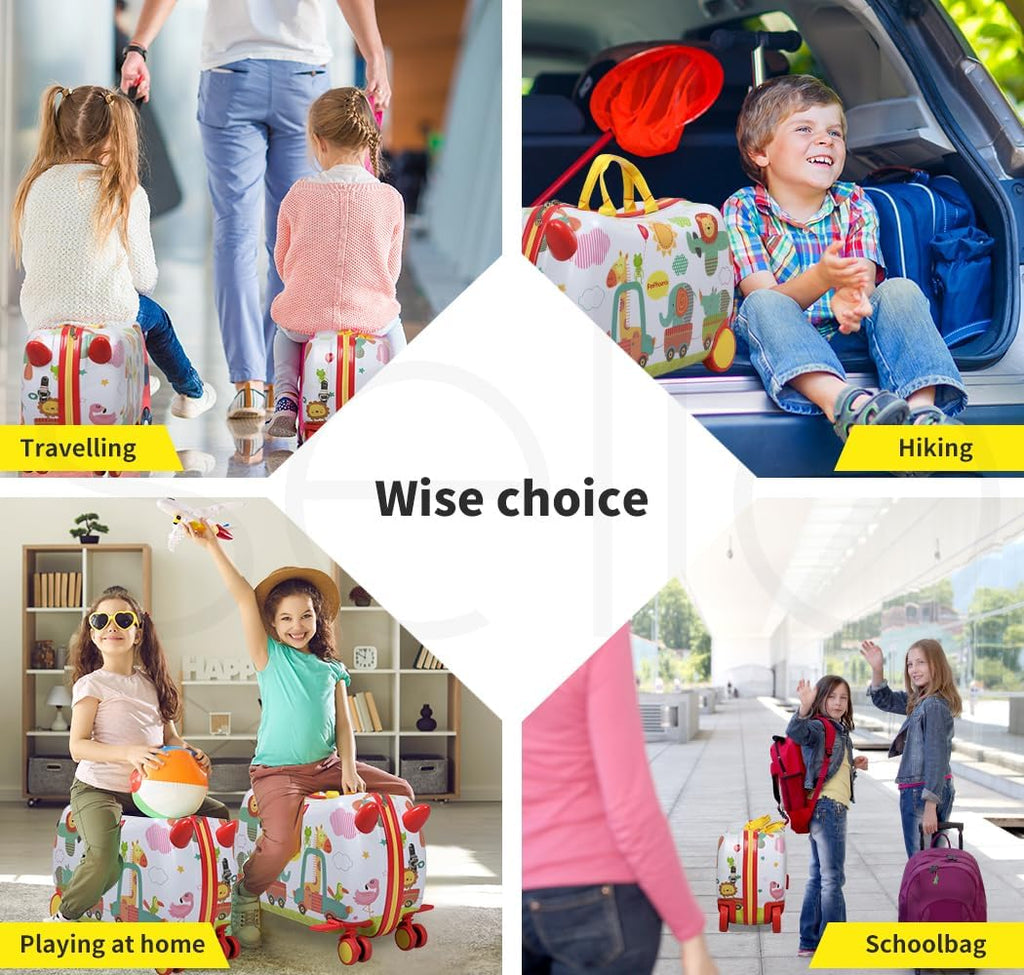 Valise pour enfants à chevaucher avec roues pivotantes à 360° – Bagage de voyage à tirer et à chevaucher pour les enfants et les voyages en famille