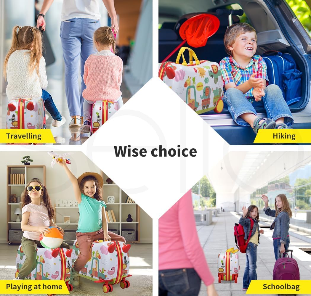 Valise pour enfants à chevaucher avec roues pivotantes à 360° – Bagage de voyage à tirer et à chevaucher pour les enfants et les voyages en famille