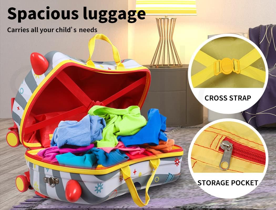 Valise pour enfants à chevaucher avec roues pivotantes à 360° – Bagage de voyage à tirer et à chevaucher pour les enfants et les voyages en famille