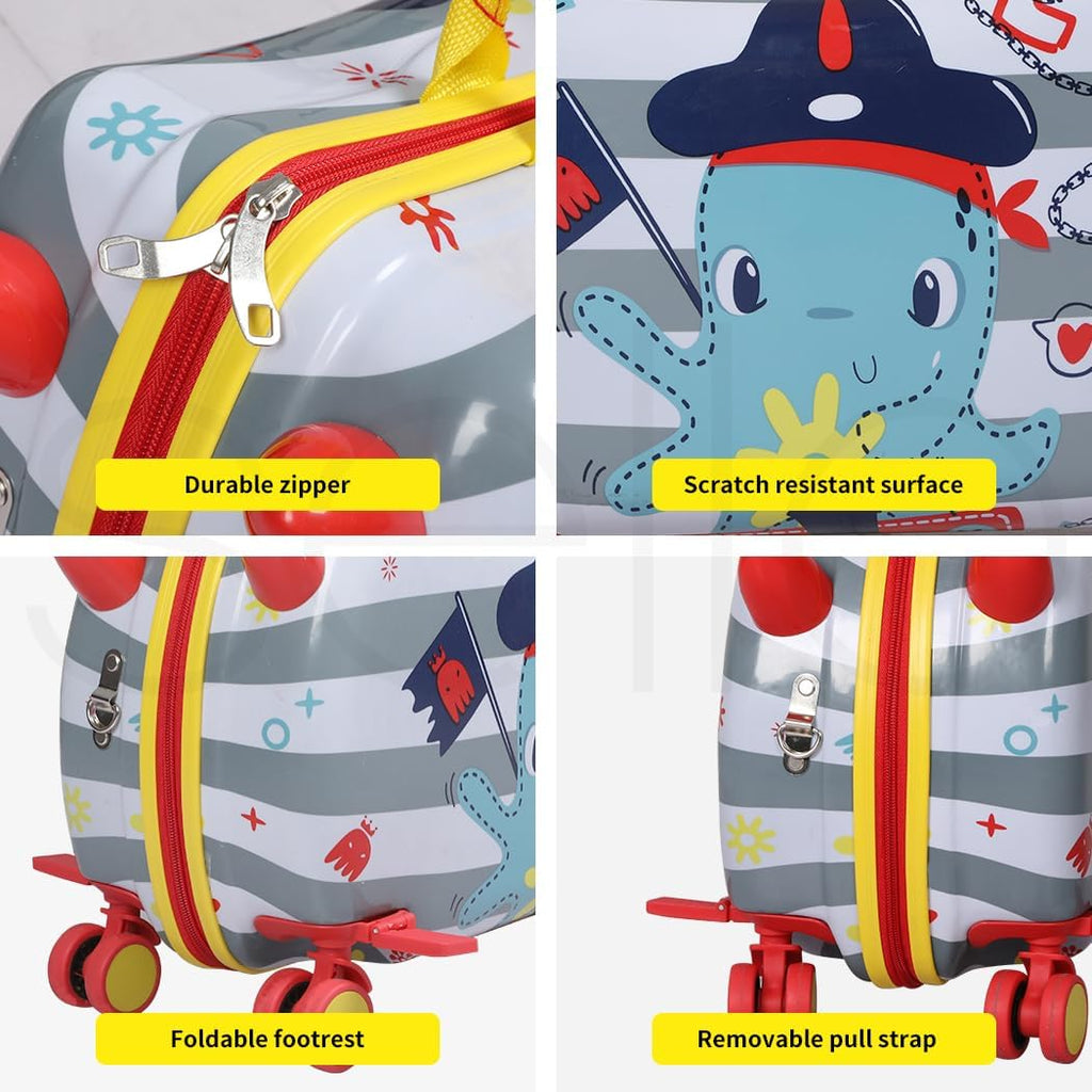 Valise pour enfants à chevaucher avec roues pivotantes à 360° – Bagage de voyage à tirer et à chevaucher pour les enfants et les voyages en famille