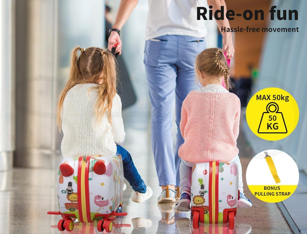 Valise pour enfants à chevaucher avec roues pivotantes à 360° – Bagage de voyage à tirer et à chevaucher pour les enfants et les voyages en famille