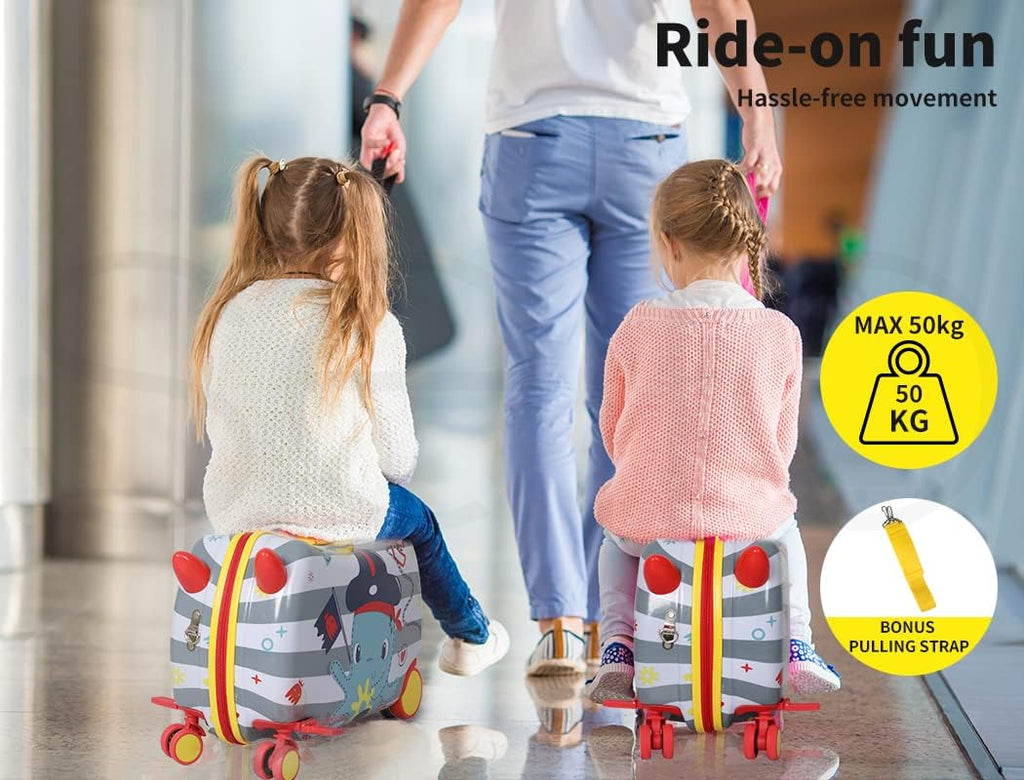 Valise pour enfants à chevaucher avec roues pivotantes à 360° – Bagage de voyage à tirer et à chevaucher pour les enfants et les voyages en famille