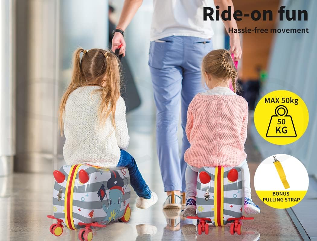 Valise pour enfants à chevaucher avec roues pivotantes à 360° – Bagage de voyage à tirer et à chevaucher pour les enfants et les voyages en famille