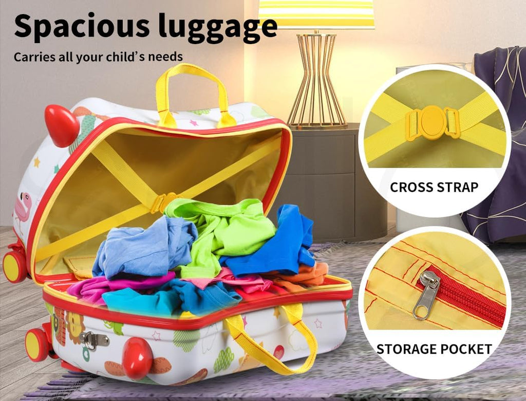 Valise pour enfants à chevaucher avec roues pivotantes à 360° – Bagage de voyage à tirer et à chevaucher pour les enfants et les voyages en famille