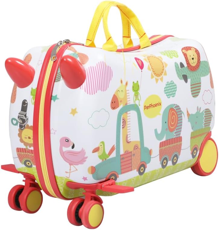 Valise pour enfants à chevaucher avec roues pivotantes à 360° – Bagage de voyage à tirer et à chevaucher pour les enfants et les voyages en famille