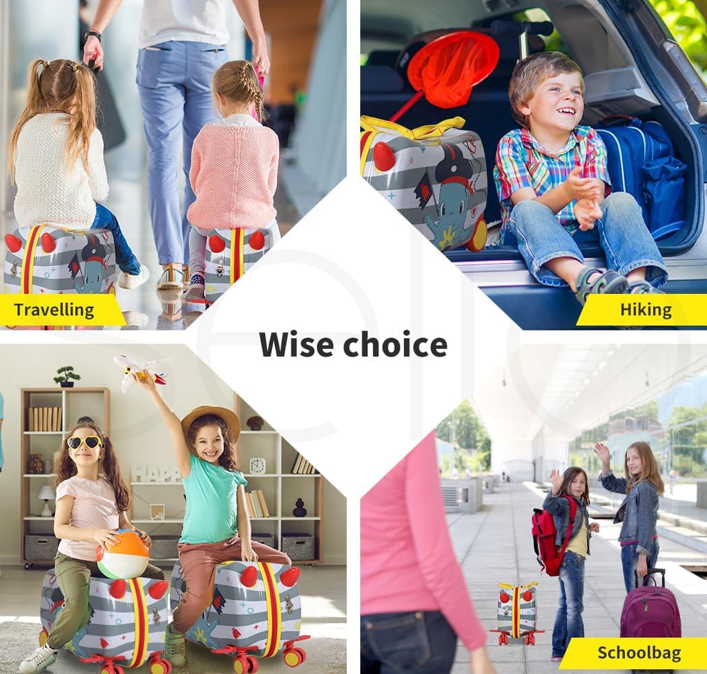 Valise pour enfants à chevaucher avec roues pivotantes à 360° – Bagage de voyage à tirer et à chevaucher pour les enfants et les voyages en famille