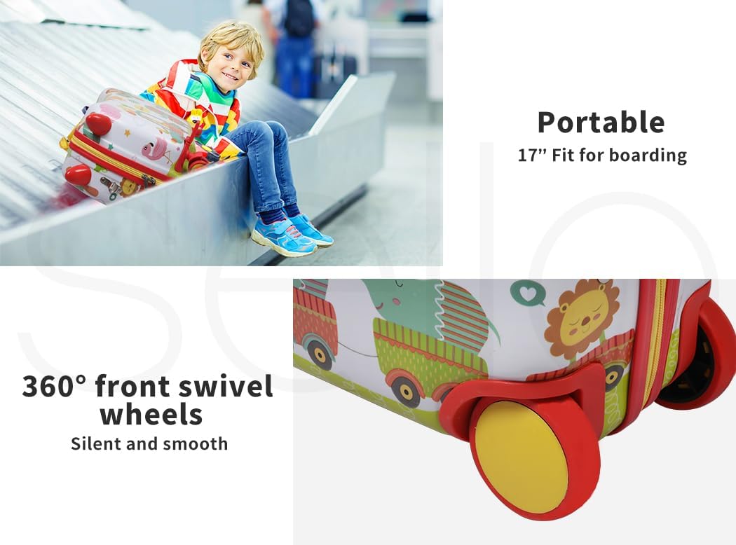 Valise pour enfants à chevaucher avec roues pivotantes à 360° – Bagage de voyage à tirer et à chevaucher pour les enfants et les voyages en famille