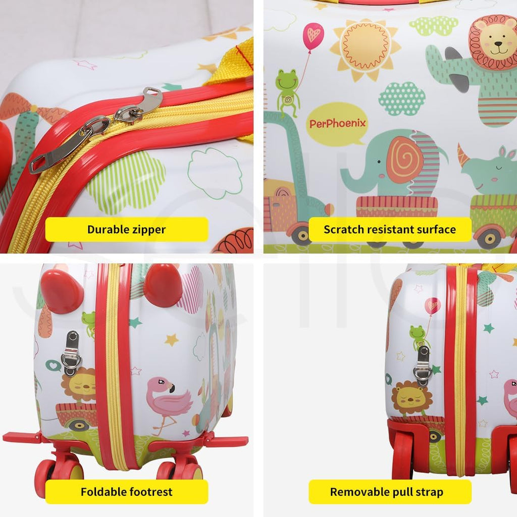 Valise pour enfants à chevaucher avec roues pivotantes à 360° – Bagage de voyage à tirer et à chevaucher pour les enfants et les voyages en famille