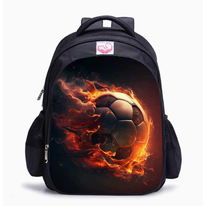 Boys' Soccer Backpack with Flaming Ball Graphic and Zippered Compartments - Image 1