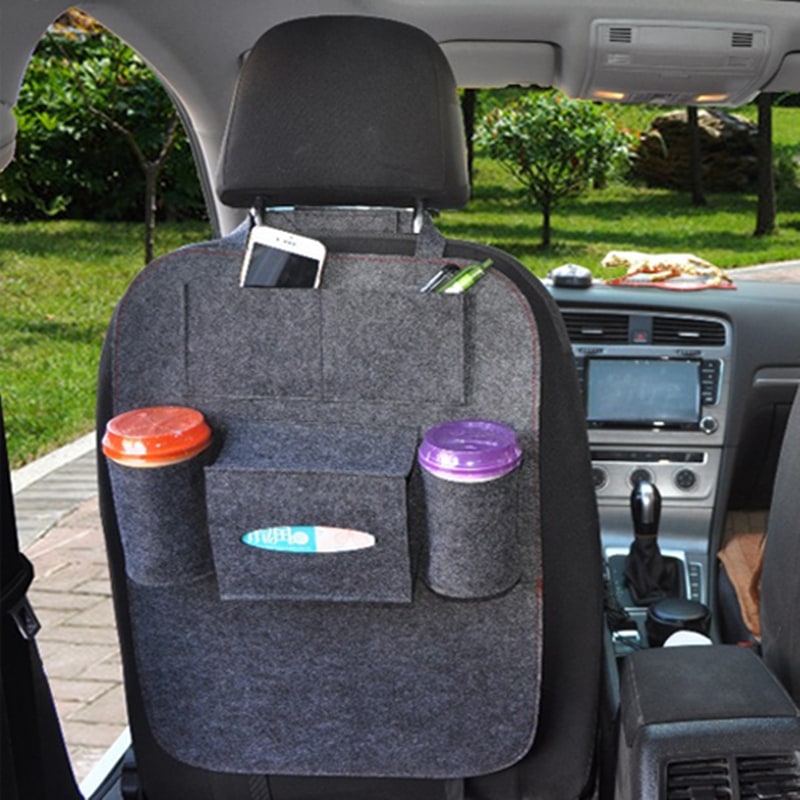Car Backseat Organizer with Tissue Box Holder and Bottle Pockets Felt Auto Seat Storage - Image 5