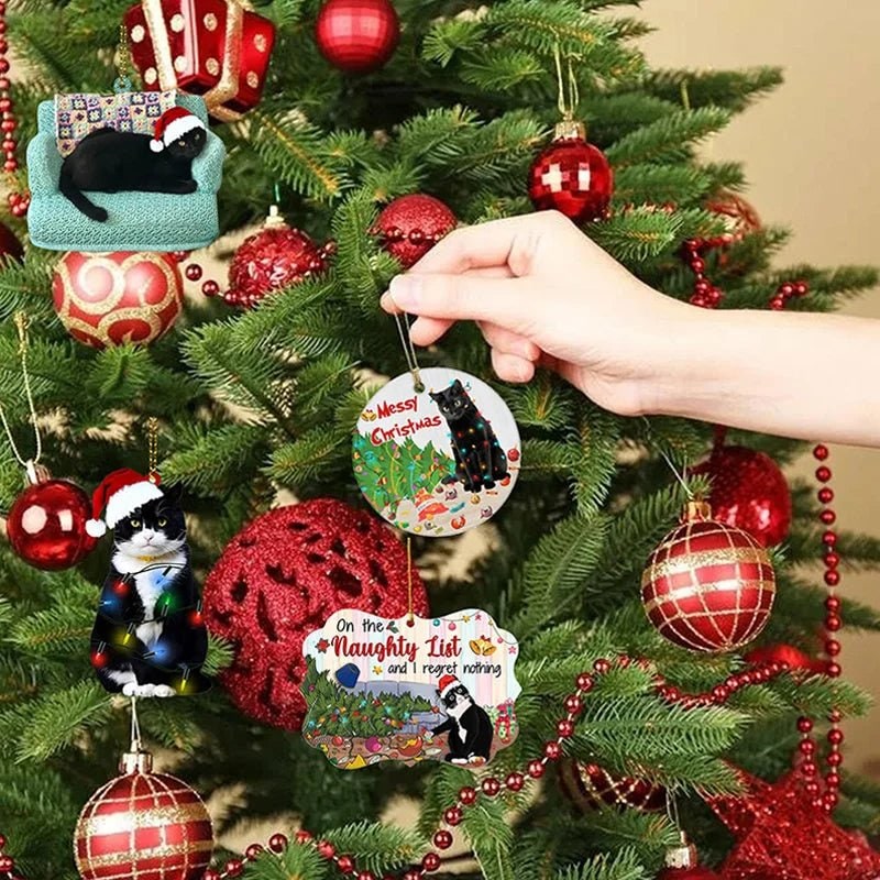 Cat Christmas Ornaments with Custom Acrylic Design and Gold Hanging String for Tree - Image 1