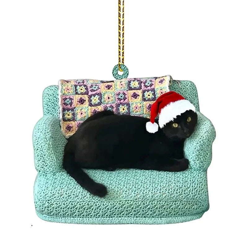 Cat Christmas Ornaments with Custom Acrylic Design and Gold Hanging String for Tree - Image 6
