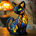 Cat Shaped Stained Glass Table Lamp with Mosaic Color Changing Desk Light - Image 1